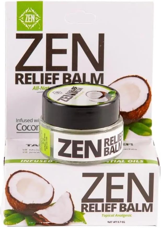 ZEN Relief Balm® with Coconut Oil & 11 Essential Oils- Relieves Muscle Pain, Spasms, Cramps, Headaches and Backache, Moisturizing - 0.7 oz (Pack of 1) 2