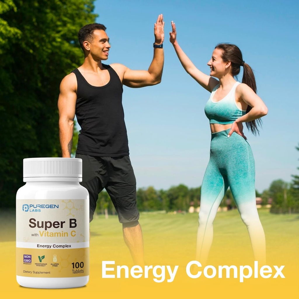 Puregen Labs Super B Energy Complex with Vitamin C - Immune Health, Energy & Nervous System Support - Non-GMO, Gluten-Free | 3 Pack – Total 300 Tablets 6