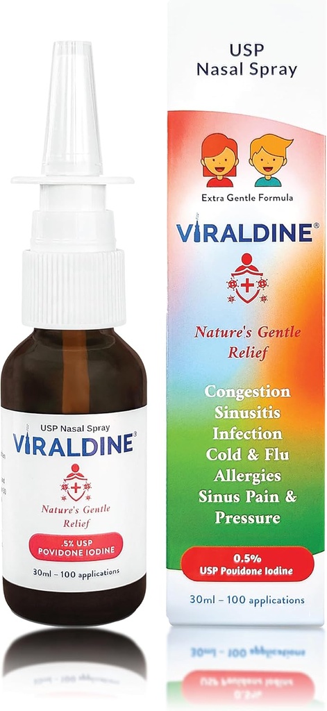 0.5% Povidone-Iodine Nasal Spray, Rapid Relief Formula, Helps with Daily Congestion, 100 Applications, 30ml 2