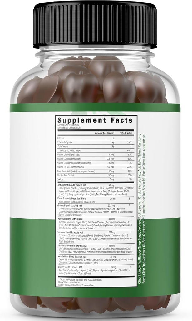 Supergreens Gummies (60 Count) - Superfood for Immunity Support for Adults and Saffron Supplements (60 Gummies) Sugar Free 5 in 1 Advanced Formula - Non GMO - Non GMO, Vegan Safe & USA Made 5