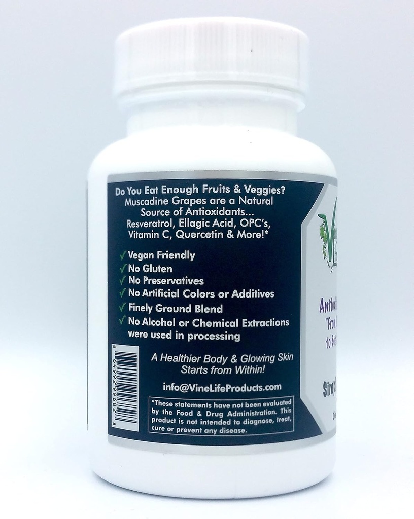 VineLife Muscadine Grape Seed & Skin 650mg - 60 Veggie Capsules - Antioxidant Superfood - 1300mg Per Serving - Natural Resveratrol 3