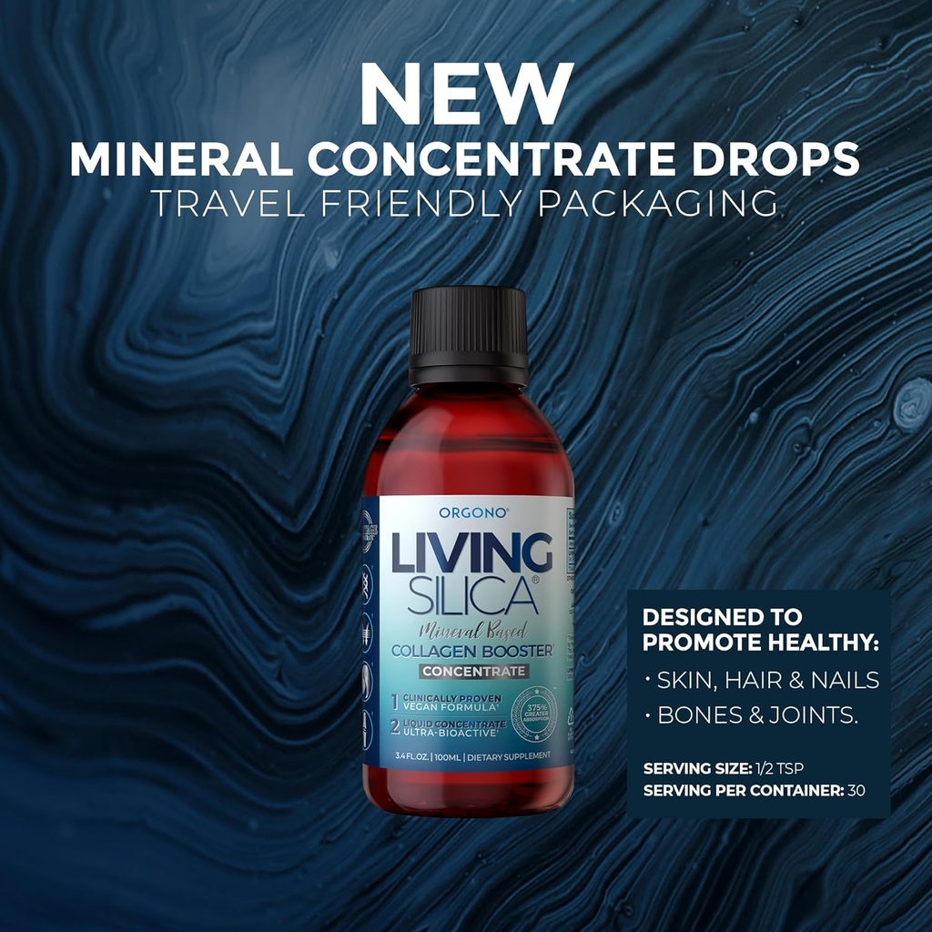 Orgono Living Silica Kit | Mineral-Based Collagen Booster Liquid & Concentrate Drops (Travel Size) | Vegan | Supports Joint & Bone Health, Collagen & Elastin Production, Glowing Skin. 4