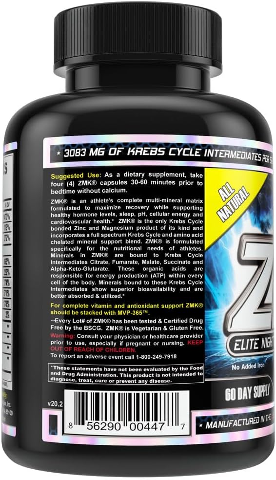 MST ZMK Nighttime, Multi Mineral Supplements, Zinc, Magnesium, Trace Minerals, ATP BSCG Certified, 240 V Capsules Millennium Sport Technologies 3