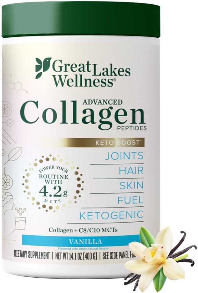 Great Lakes Wellness Keto Boost Advanced Collagen Peptides Powder with 4.2g MCTs - Vanilla Flavored - Nutritiously-Rich Non-Dairy Coffee Creamer or Smoothie Alt - Non-GMO, Kosher - 14.1 oz 2