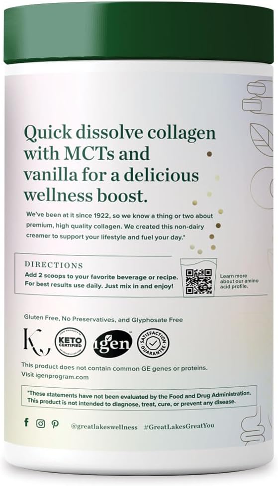 Great Lakes Wellness Keto Boost Advanced Collagen Peptides Powder with 4.2g MCTs - Vanilla Flavored - Nutritiously-Rich Non-Dairy Coffee Creamer or Smoothie Alt - Non-GMO, Kosher - 14.1 oz 3