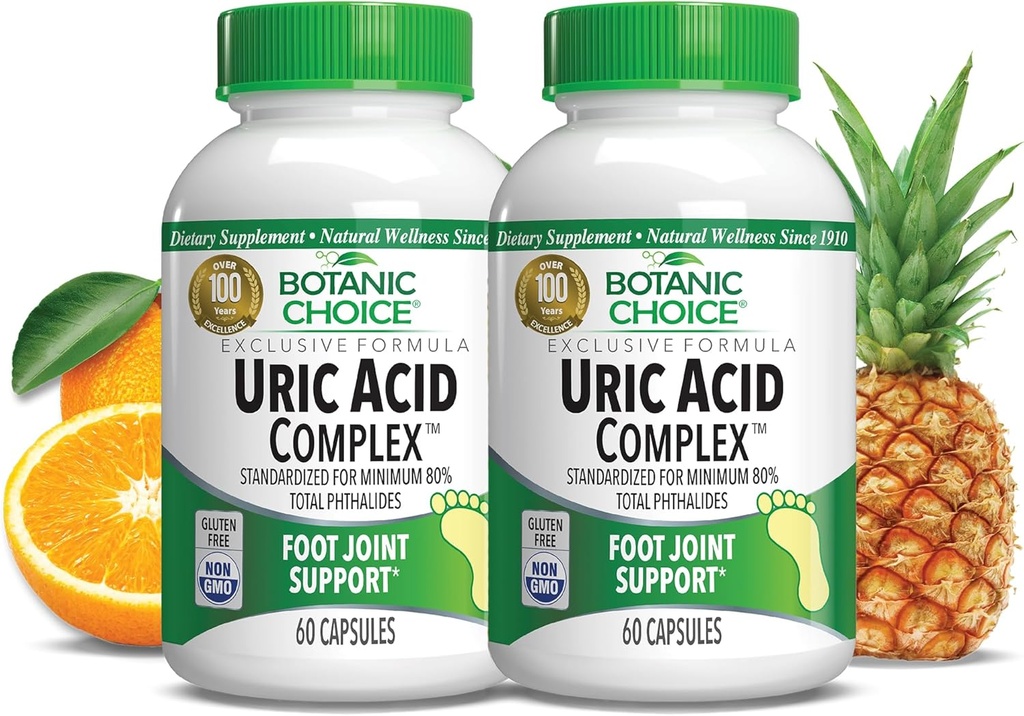 Botanic Choice Uric Acid Complex Foot Joint Support Supplement – Help Sooth Discomfort with Celery Seed and Bromelain - 2 Pack 2