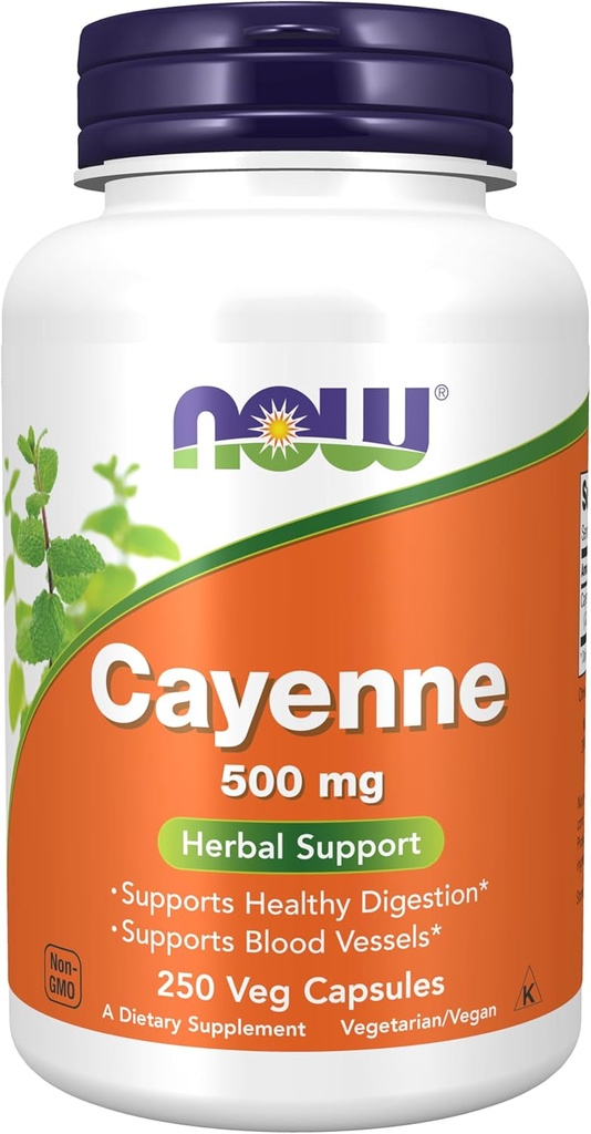 NOW Foods Supplements, Cayenne (Capsicum annuum) 500 mg, Herbal Support, for Digestive Health, 250 Veg Capsules 2