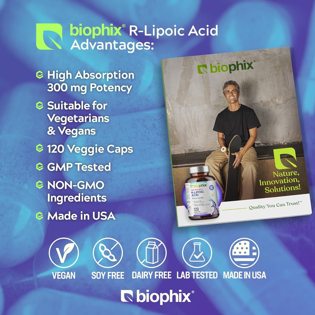 biophix R-Lipoic Acid 300 mg Stabilized 120 Veggie Capsules - with Biotin - High Potency Antioxidant Support - Non-GMO - Gluten Free - Promotes Energy 4