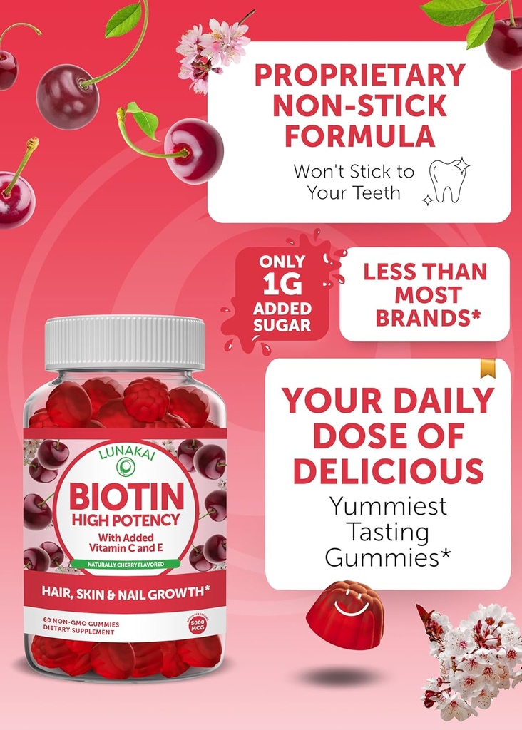 Lunakai Vitamin E and Biotin Gummies Bundle - 3000 mcg Gummies for Adults Energy Support and Bone Health - Vitamins for Hair, Skin and Youthful Appearance 5
