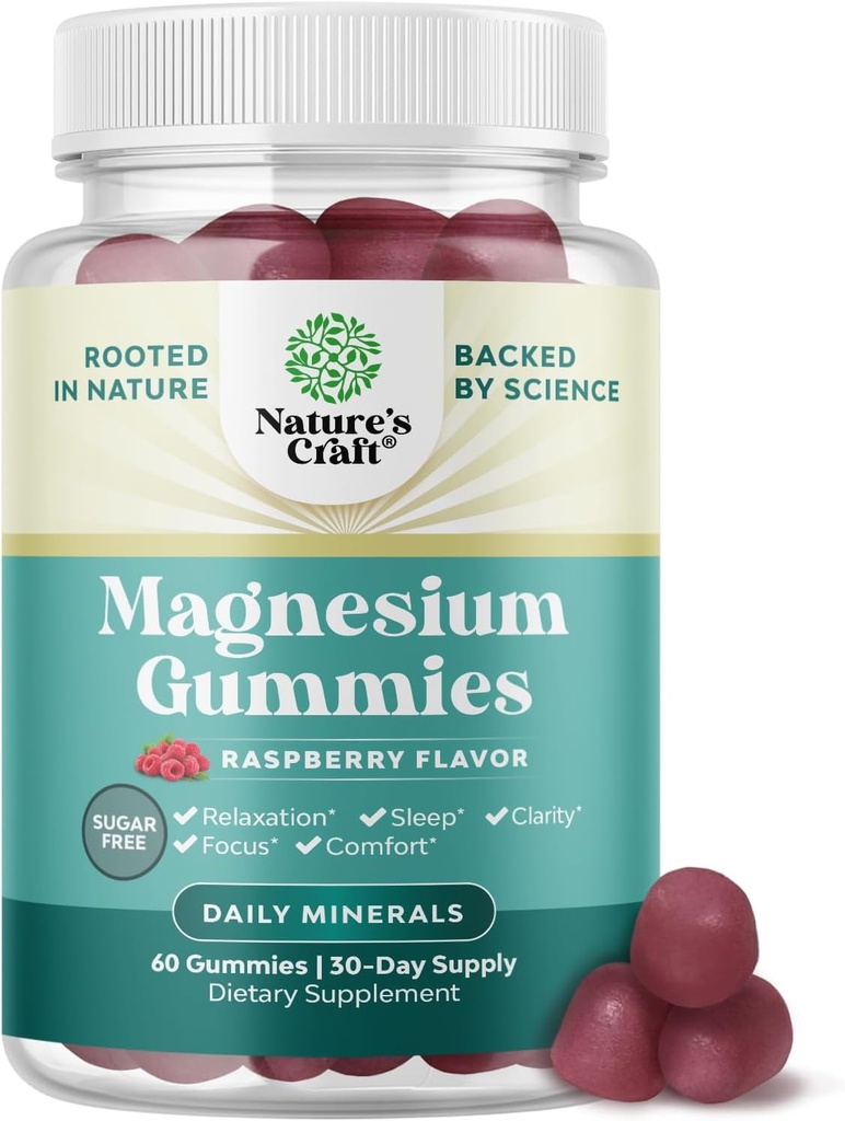Sugar-Free Extra Strength Calm Magnesium Gummies for Adults - Relaxing Magnesium Citrate Gummies with Elemental Mag - Sleep Aid Soft Chews Raspberry Flavored - Body & Mind Relaxation - 60 Count 2