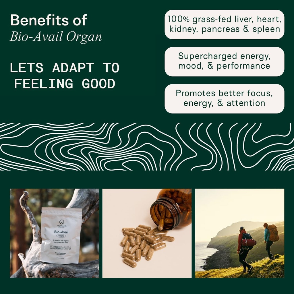 Adapt Naturals Organ Supplement, Bioavailable Grass Fed Beef Liver Capsules, Blend of Liver, Heart, Kidney, Pancreas & Spleen, Support Liver Cleanse Detox & Repair | Source of CoQ10-30 Days Supply 4