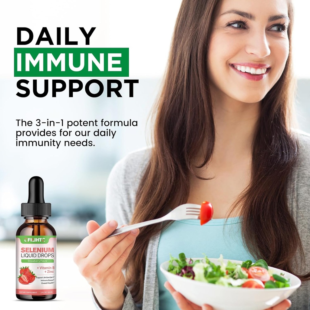 Selenium Liquid Drops - 200mcg Liquid Selenium Supplement with Vitamin B Complex & Zinc - Support for Immune System, Antioxidant & Heart Health, High Absorption - Strawberry Flavor, 2 Fl Oz 5