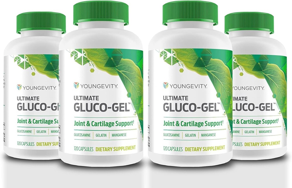 Youngevity Ultimate Gluco-Gel -for Joints, Tendons, Bones & Cartilage | Contains Glucosamine, Gelatin & Manganese | 120 Capsules | 4 Bottles 2