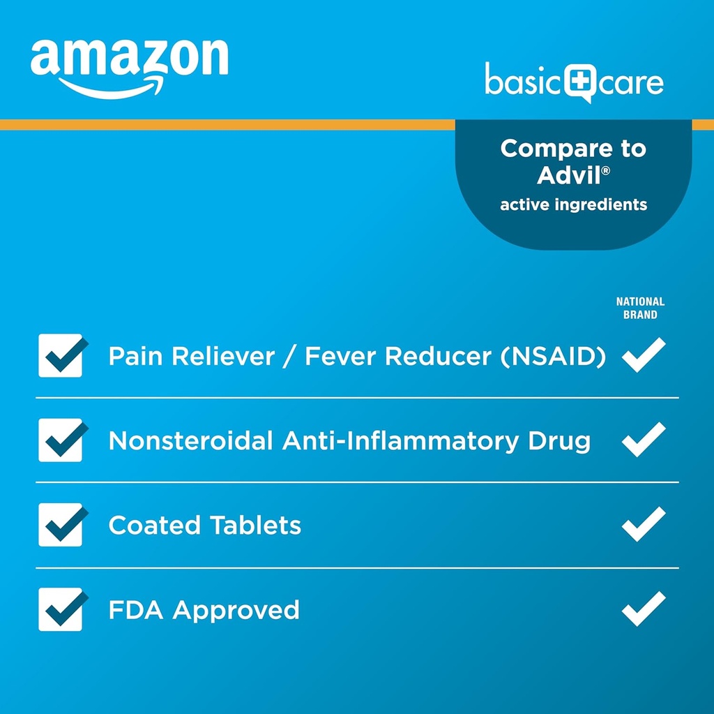 Basic Care Ibuprofen Tablets 200 mg, Pain Reliever/Fever Reducer, Body Aches, Headache, Arthritis Pain Relief and More, 500 Count (Packaging may vary) 3