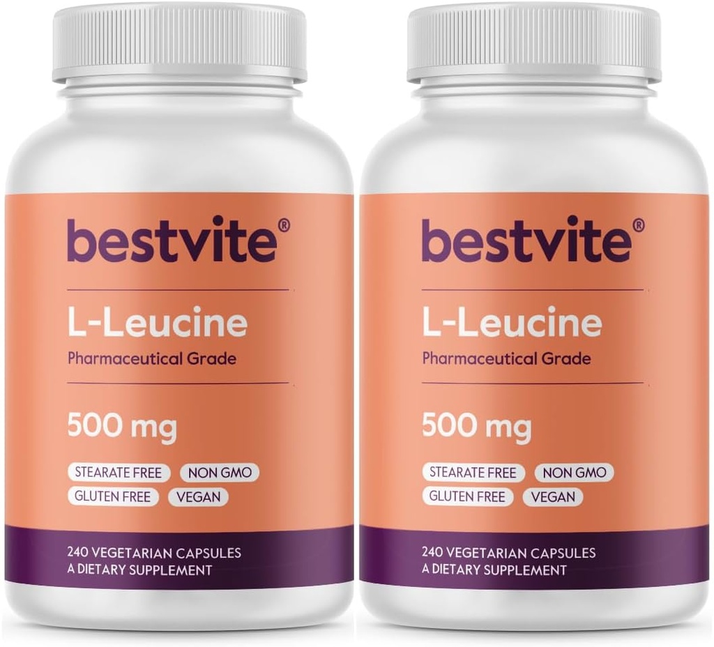 BESTVITE Filler-Free L-Leucine 500mg per Capsule (480 Vegetarian Capsules) (240x2) – No Stearates, No Fillers – Vegan, Non-GMO, Gluten-Free Leucine Supplement – Essential Amino Acid Supplement 2