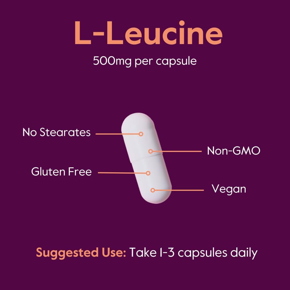 BESTVITE Filler-Free L-Leucine 500mg per Capsule (480 Vegetarian Capsules) (240x2) – No Stearates, No Fillers – Vegan, Non-GMO, Gluten-Free Leucine Supplement – Essential Amino Acid Supplement 6