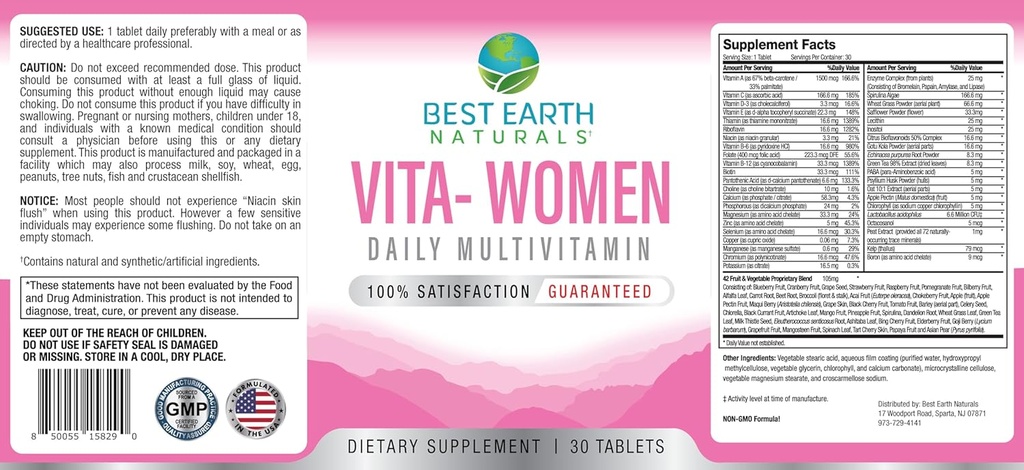 Best Earth Naturals VITA Women's Daily Multivitamin, Immune Support, Vitality & Well-Being, 100+ Vitamins, Minerals & Herbs 6