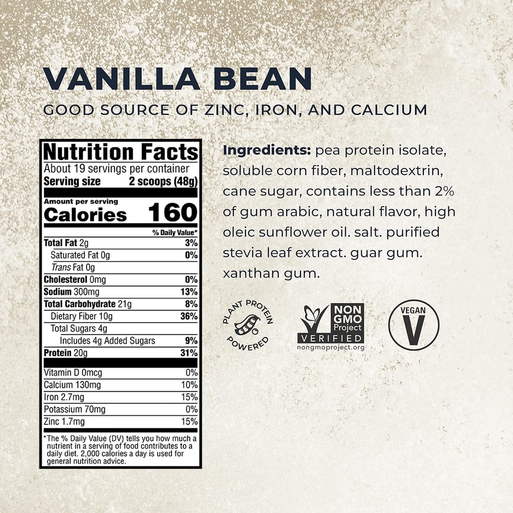 Evolve Plant Based Protein Powder, Vanilla Bean, 20g Vegan Protein, Dairy Free, No Artificial Flavors, Non-GMO, 10g Fiber,   Exclusive, 2 Pound (Packaging May Vary) 3