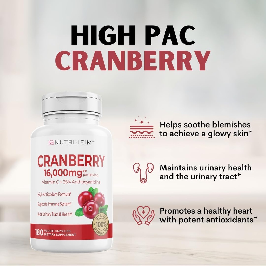 Cranberry Extract Pills Supplement 25% Proanthocyanidins with Vitamin C - Urinary Tract, Skin, Immune Support - 180 Veggie Capsules - Non-GMO, Gluten-Free, Vegan Friendly 3