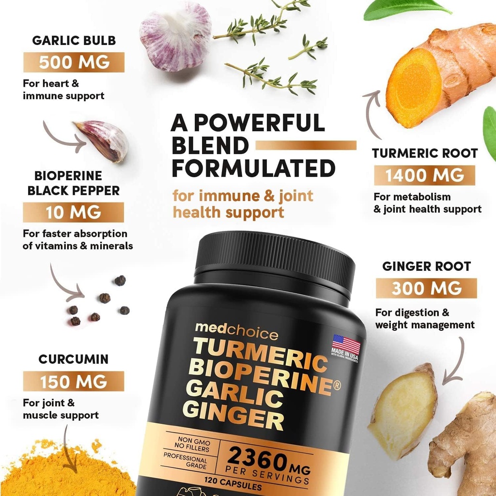 MEDCHOICE Turmeric & Ginger (120ct) and Sleep Melatonin (180ct) Supplement Bundle - Wellness Duo for Joint, Digestion, Sleep, & Immune Support - Vegan, Non-GMO, Gluten-Free 3
