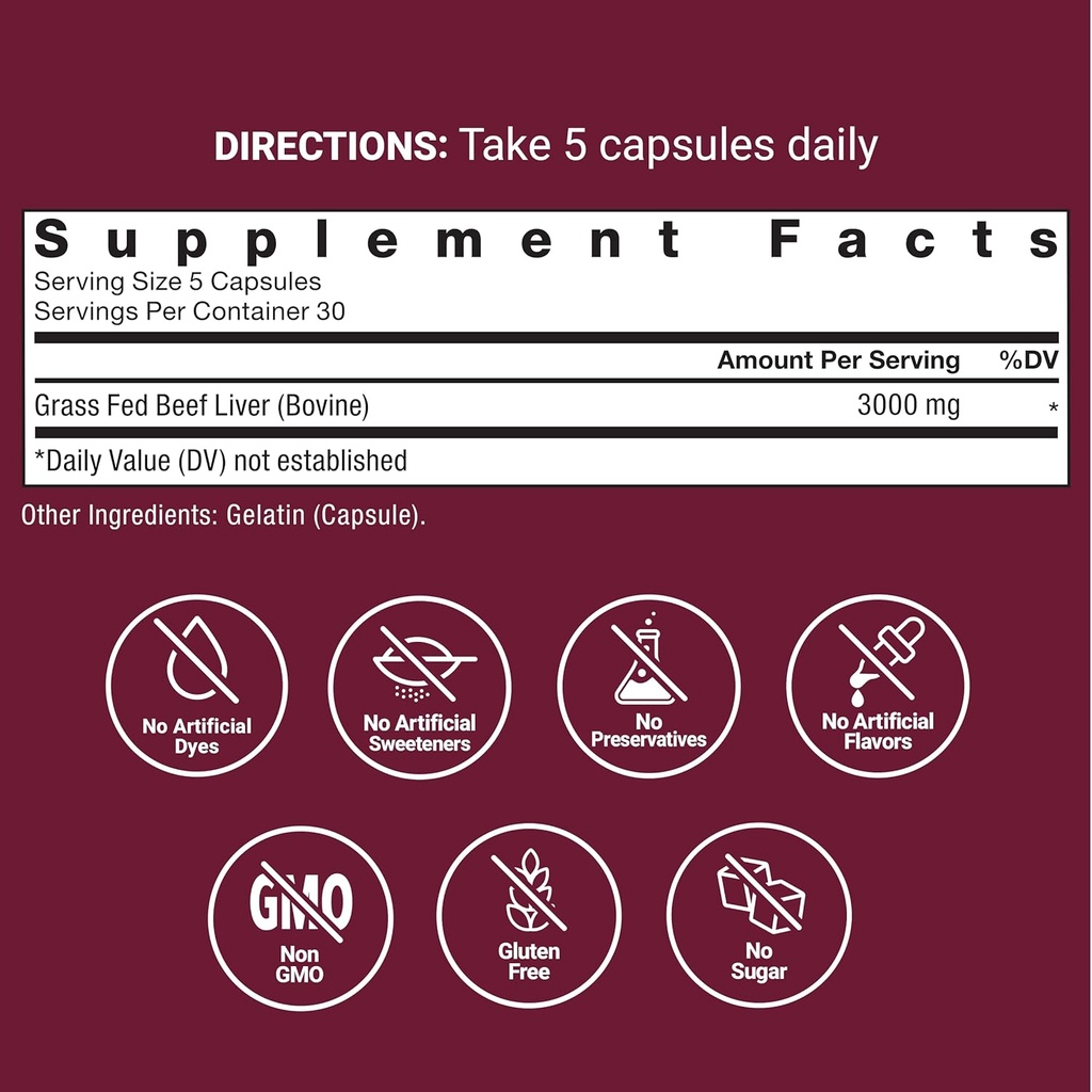 FORCE FACTOR Primal Origins Beef Liver Capsules, Grass Fed Beef Organ Supplement, Pasture-Raised, Hormone & Antibiotic Free, Non-GMO, 150 Capsules 5