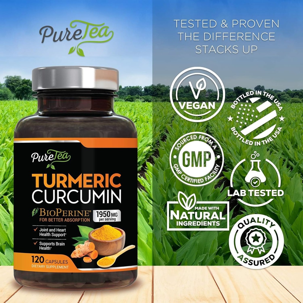 Turmeric Curcumin Supplement with BioPerine 1950mg, 95% Standardized Curcuminoids - Black Pepper for Advanced Absorption, Herbal Joint Support Complex, Nature's Tumeric Extract Non-GMO - 120 Capsules 5