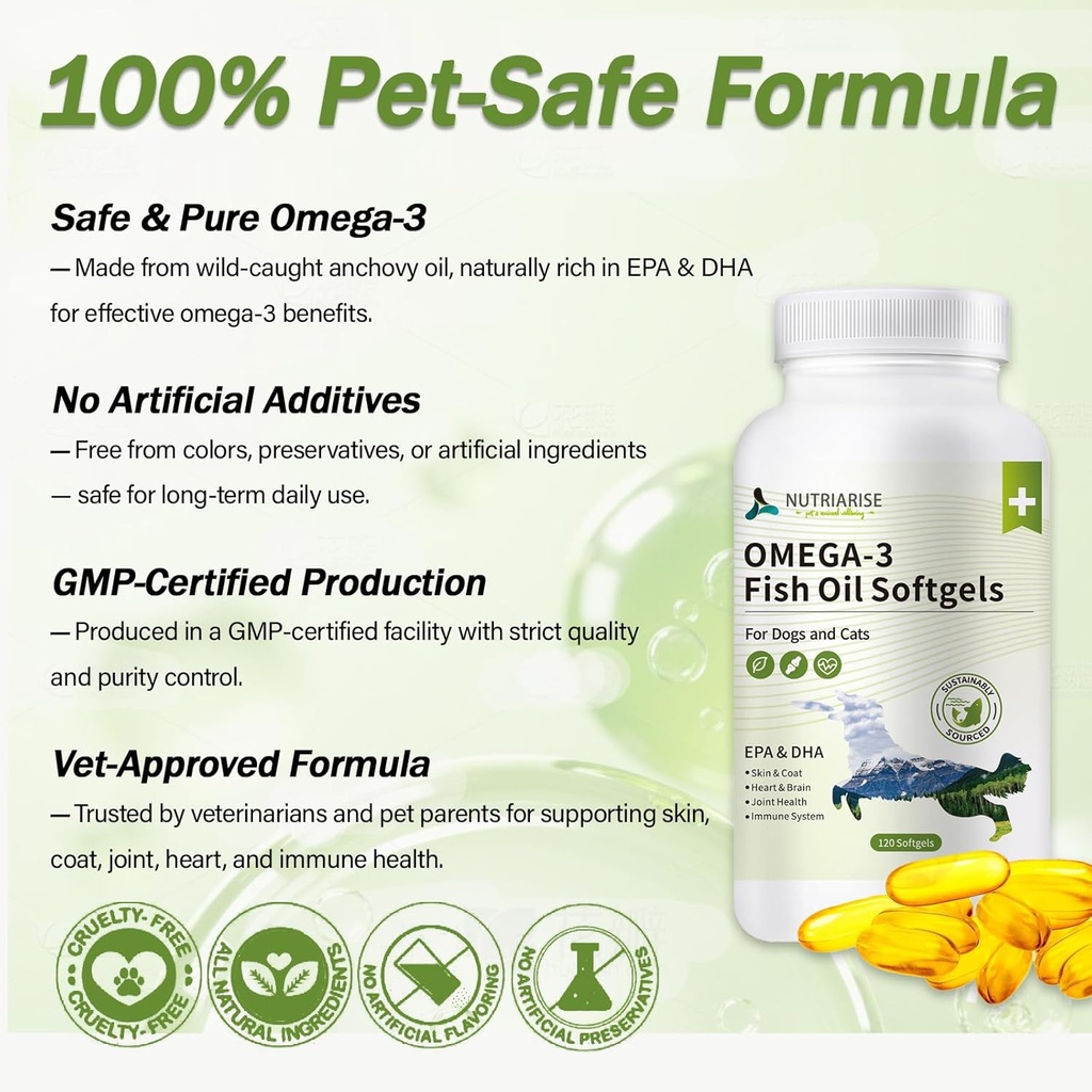 Omega 3 Fish Oil for Dogs and Cats, Dog & Cat Fish Oil Pet Supplement, Skin and Coat Supplement for Shedding, Dry Itchy Skin and Allergies, Rich in EPA & DHA with Omega 3 Fatty Acids 6