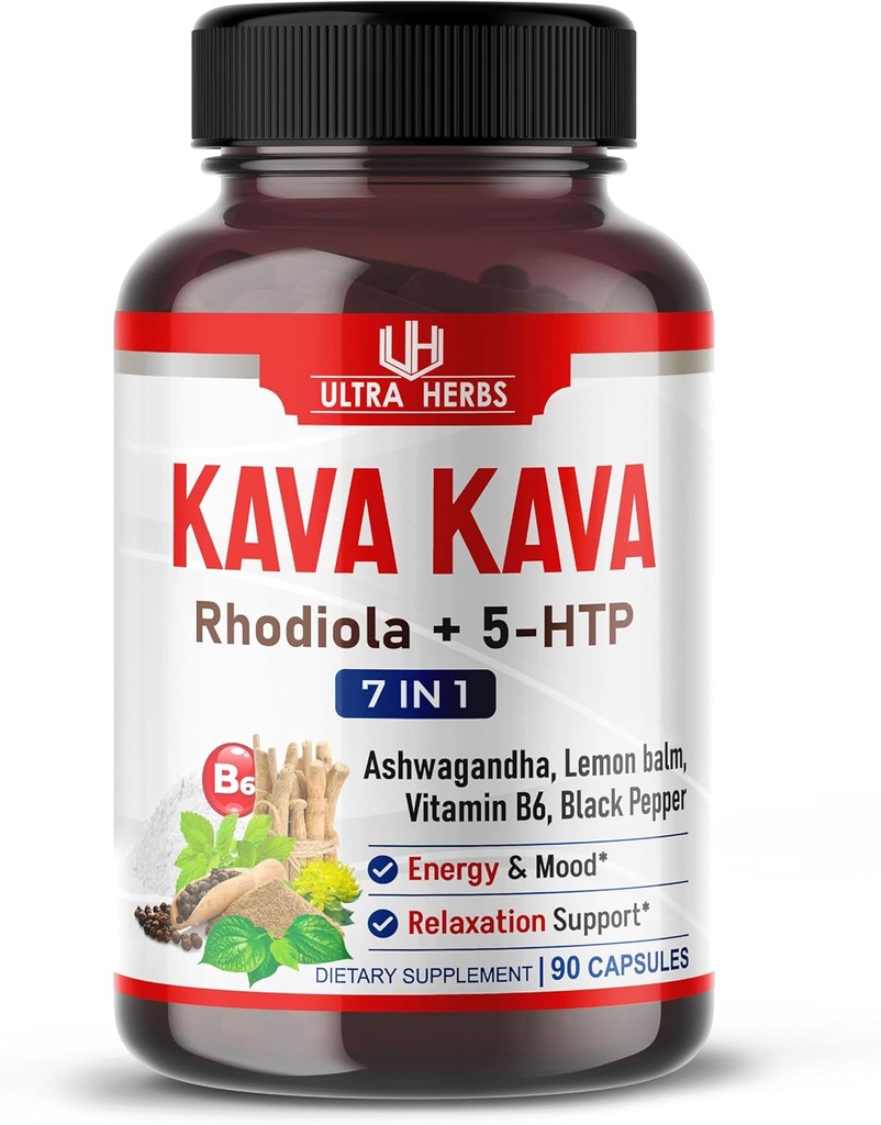 Kava Kava Capsules Supplement - Formula Enriched with Ashwagandha, 5-HTP, Rhodiola, Lemon Balm, Support Mood, Calm & Relaxation | 90 Capsules 2