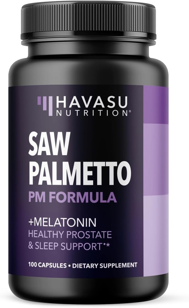 Saw Palmetto PM for Men with Melatonin 3mg - Night Time Prostate Health Supplement for Bladder and Sleep Support - Reduce Urinary Frequency - 100 Count - Vegan, Non-GMO Capsules - Over 3 Month Supply 2