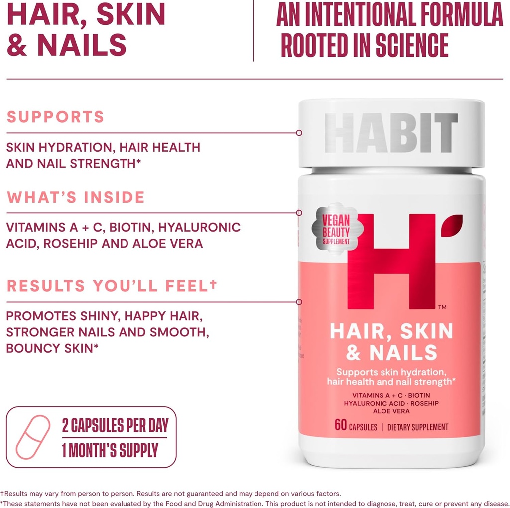 Habit Inner Beauty Bundle - Collagen (60 Capsules) + Hair Skin & Nails (60 Capsules), Supports Skin Hydration & Integrity, Hair & Nail Strength, Non GMO 6