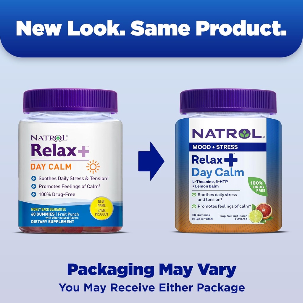 Natrol Mood+ Stress Relax+ Day Calm Gummies for Occasional Stress, Tropical Fruit Punch, 60 Count, 60 Day Supply 3