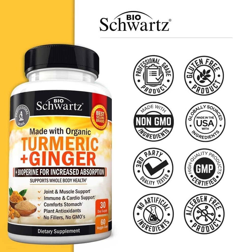 Organic Turmeric Curcumin and Ginger Supplement (1 Month Supply) Plus 65 Billion CFU Daily Probiotic Supplement (1 Month Supply) 5