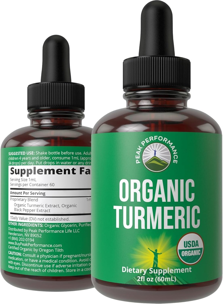 Turmeric Curcumin with Black Pepper USDA Organic Liquid Drops Vegan Extract for Women and Men. for Immune + Digestive Support. High Bioavailability Herbal Tincture Supplement. Zero Sugar, Gluten Free 2
