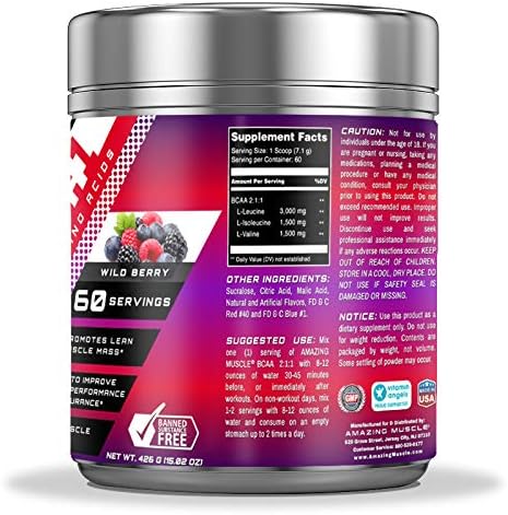 Amazing Muscle BCAA 2:1:1 Branched Chain Amino Acids Supplement | 6000 Mg Per Serving | 60 Servings | Wild Berry Flavor 4