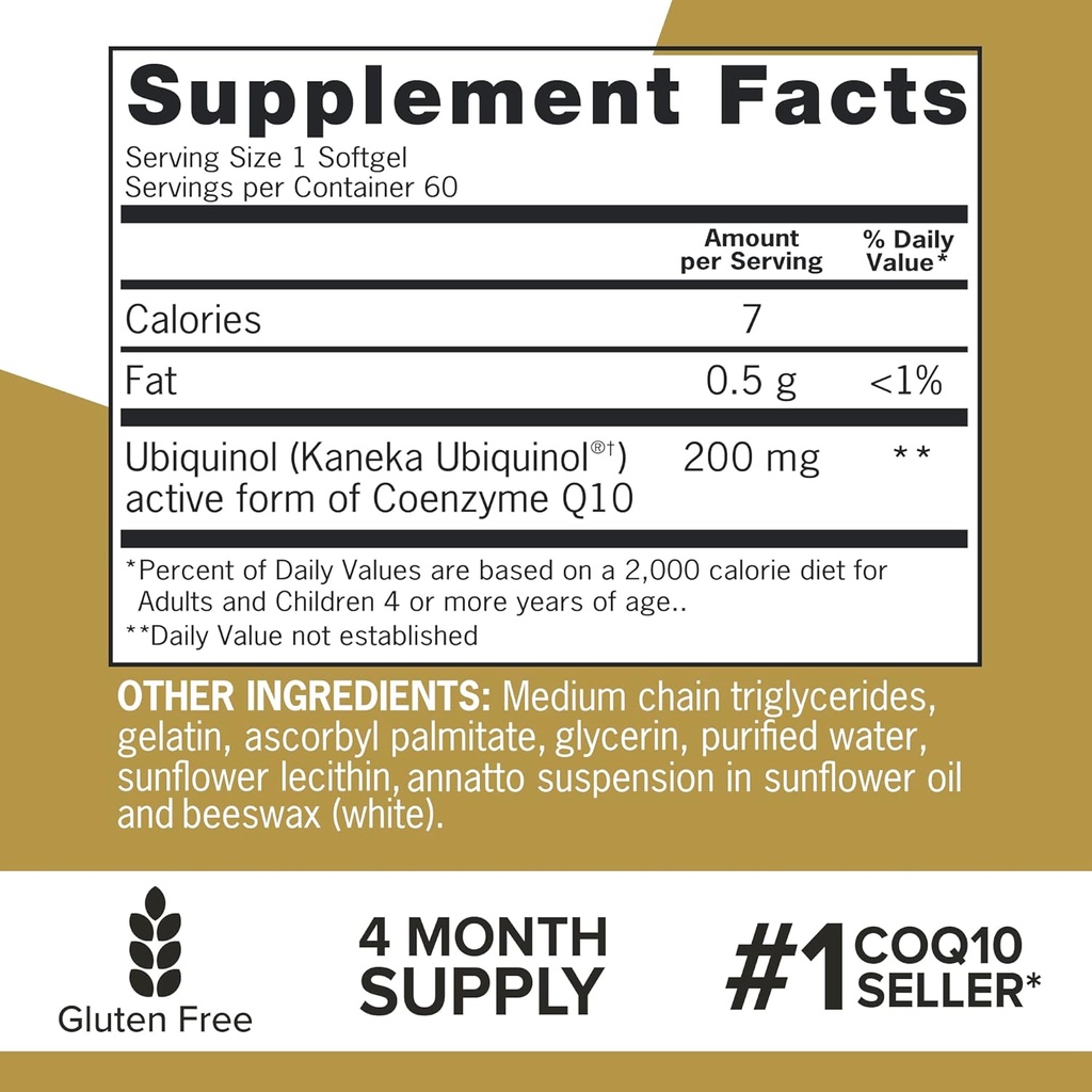 Qunol Ubiquinol CoQ10 200mg Softgels, Ubiquinol 200mg - Active Form of Coenzyme Q10, Antioxidant for Heart Health - 60 Count (Pack of 2) 6
