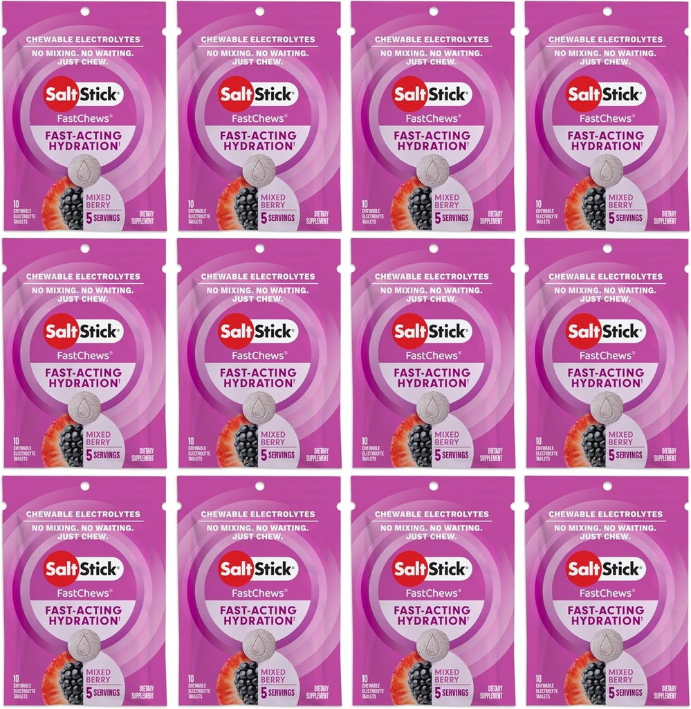 SaltStick Electrolyte FastChews - 120 Count Mixed Berry Flavor - Electrolyte Tablets for Hydration, Salt Tabs - 10 Count (Pack of 12) 2