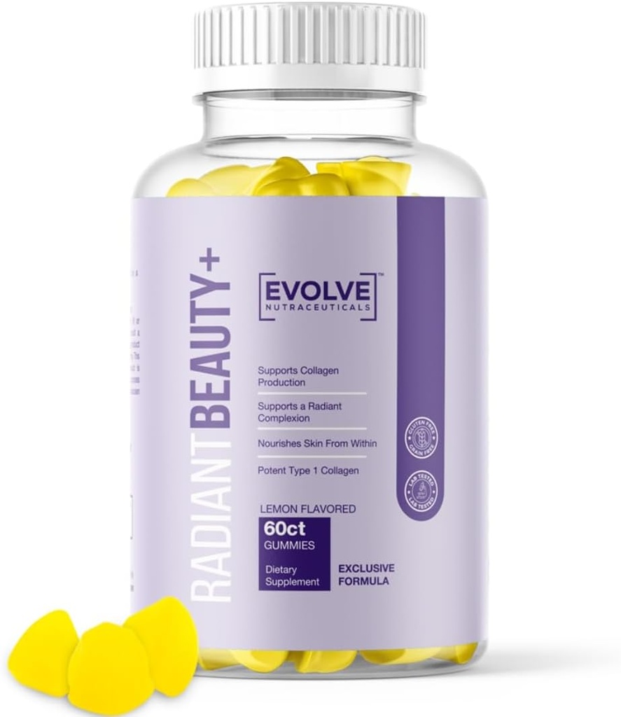 Radiant Beauty+ 200mg Hydrolyzed Collagen Gummy, Hair Skin and Nails, Biotin 2500mcg, Vitamin C, Vitamin E, Lemon Drop Flavor, 60 Count 2