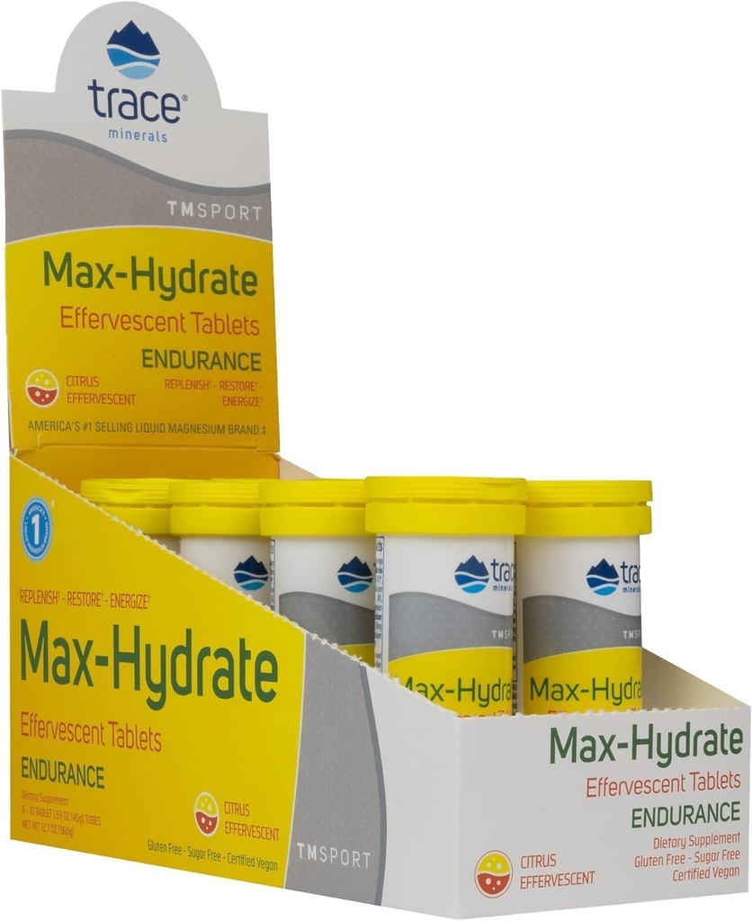 Trace Minerals Max-Hydrate Endurance - Daily Energy Support Supplement - Electrolyte Supplement to Aid Against Muscle Cramps - Supplement to Support Hydration - Citrus, 10 Tabs (80 Servings) 2