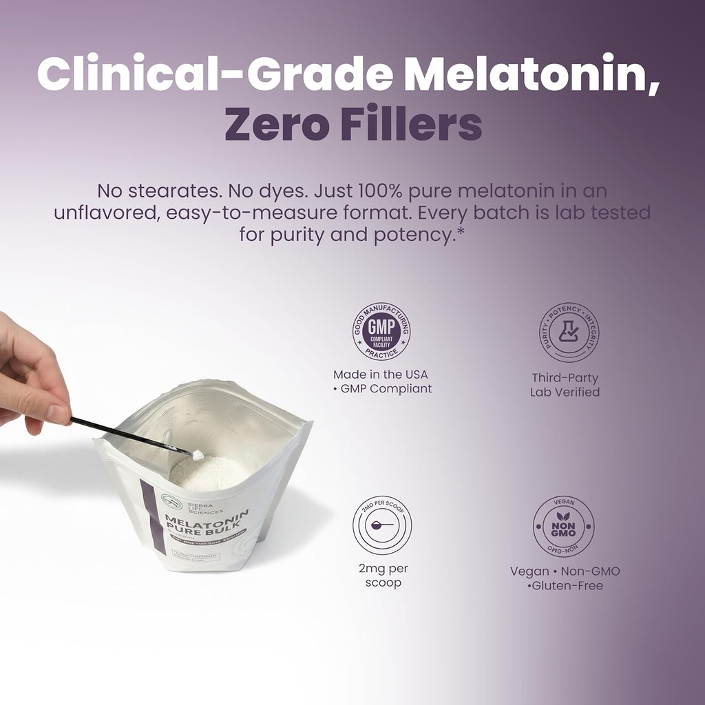 Melatonin | Natural Sleep Aid Bulk Powder | Custom Dose 2mg - 5mg Replace Capsules (100g - 50,000 Doses) 5