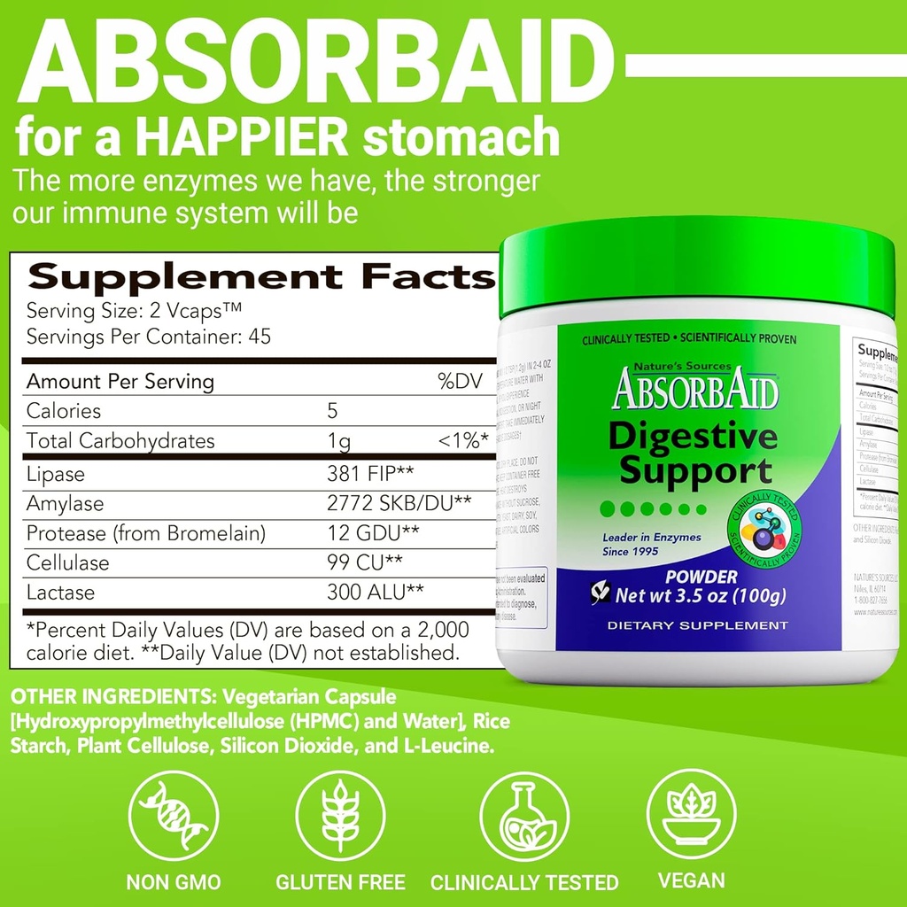 AbsorbAid Digestive Enzymes 100 Grams, Proven to Increase Vital Nutrient Absorption by up to 71% 4