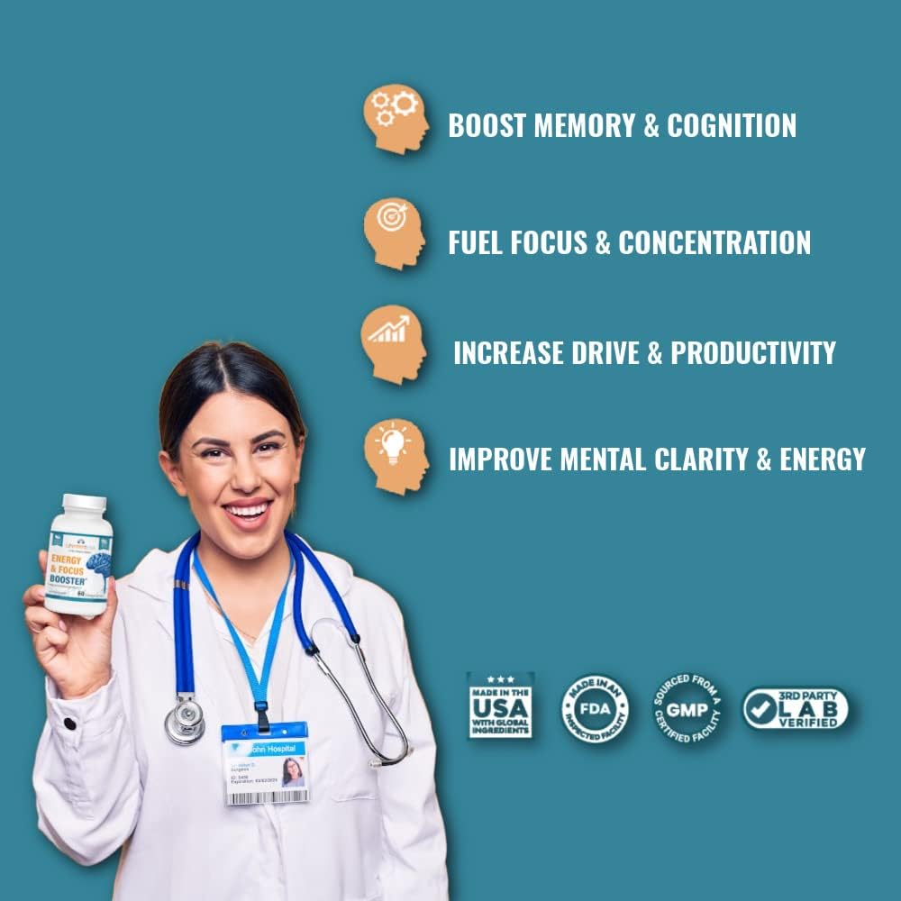 Levitate Energy & Focus Booster – Powerful Brain Performance Supplement - Improves Learning, Concentration, Memory - Organic Capsules - Energy Support Formula for Men & Women - 60 Count 4