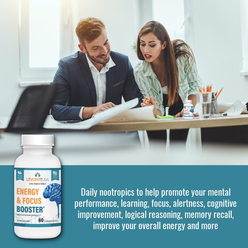 Levitate Energy & Focus Booster – Powerful Brain Performance Supplement - Improves Learning, Concentration, Memory - Organic Capsules - Energy Support Formula for Men & Women - 60 Count 5