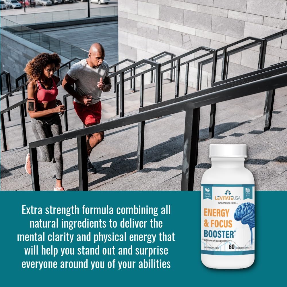 Levitate Energy & Focus Booster – Powerful Brain Performance Supplement - Improves Learning, Concentration, Memory - Organic Capsules - Energy Support Formula for Men & Women - 60 Count 6