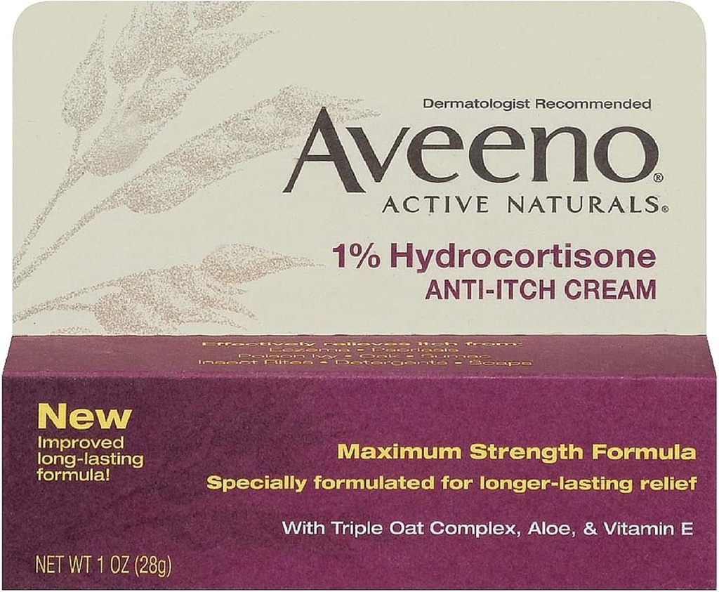 Aveeno Maximum Strength 1% Hydrocortisone Anti-Itch Cream, 1 Oz, (Pack of 24)