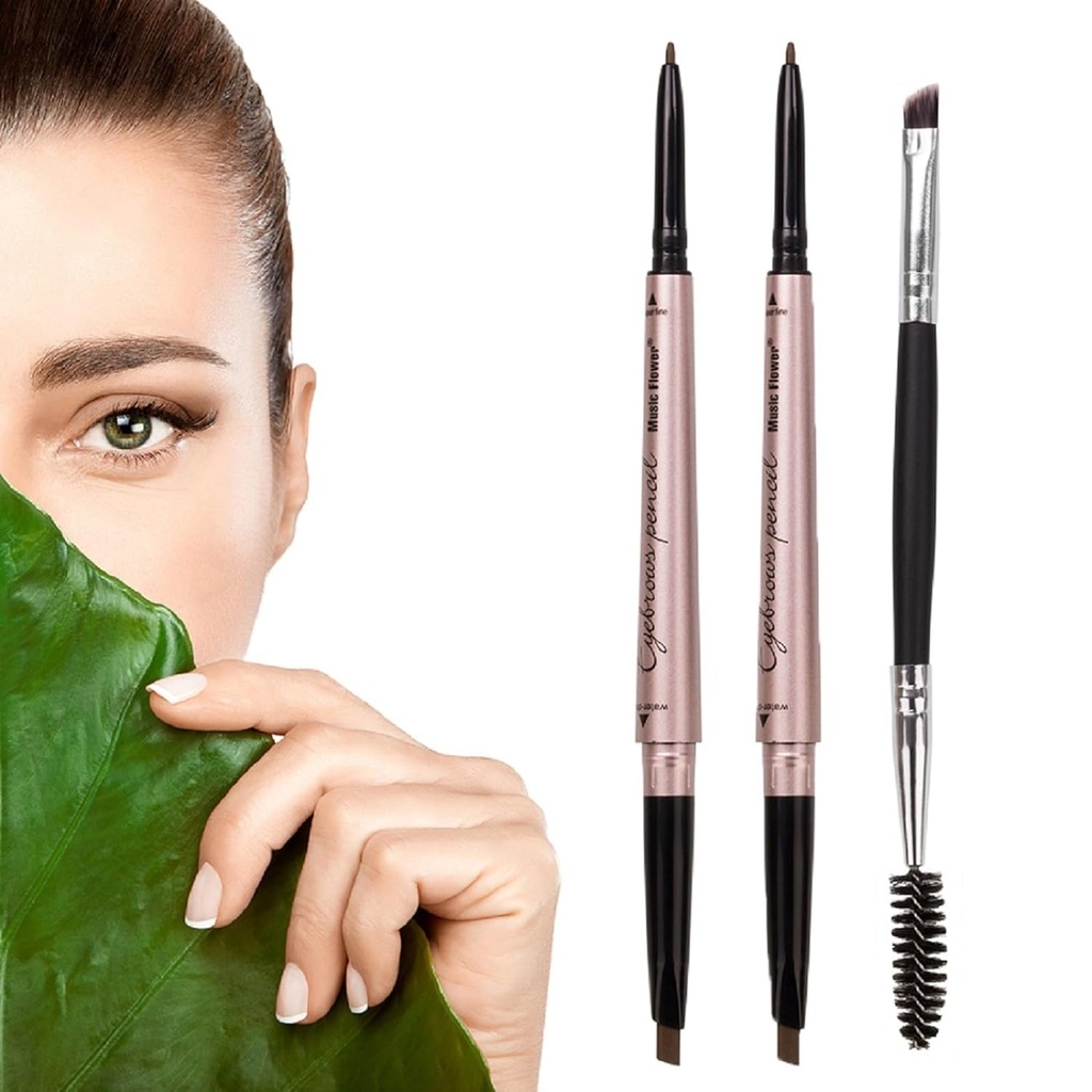 2 Pack Eyebrow Pencil, Waterproof Eyebrow Makeup with Dual Ends, Professional Brow Enhancing Kit with Eyebrow Brush (Dark Brown #1)