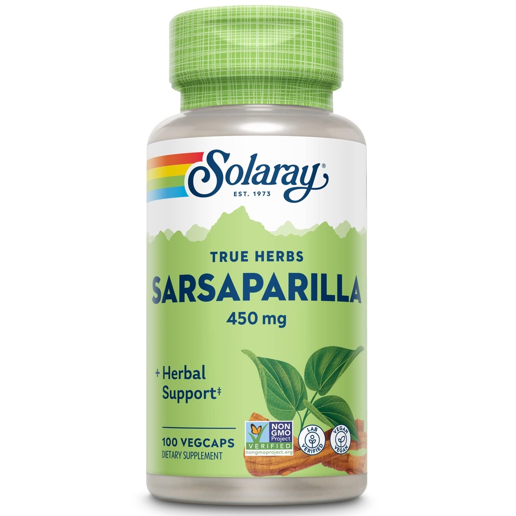 SOLARAY Sarsaparilla Root 450 mg - Traditional Herbal Support - Non-GMO, Vegan, Lab Verified - 60-Day Money-Back Guarantee - 100 Servings, 100 VegCaps