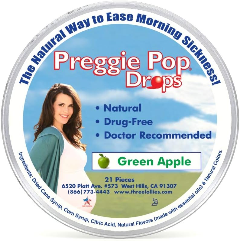 Three Lollies Preggie Pop Drops, Natural Green Apple, 21 Count