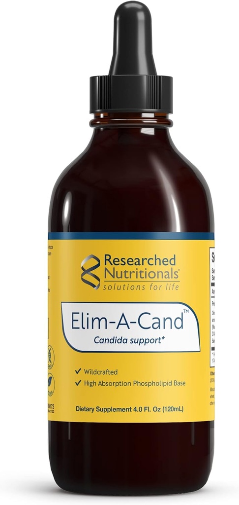 Researched Nutritionals Elim-A-Cand - Candida Support - Microbial & Gut Health Supplements with Berberine, Slippery Elm, Cinnamon Bark, PAU D'Arco & Marshmallow Root - Herbal Detox Tincture (4 Fl Oz)