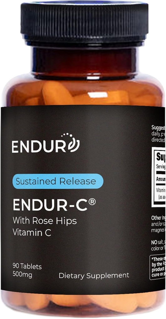 Endur ENDUR-C Vitamin C with Rose HIPS, Supports Collagen Production, Antioxidant Protection & Gentle Digestion, Gluten Free, 500mg (90 Tablets)
