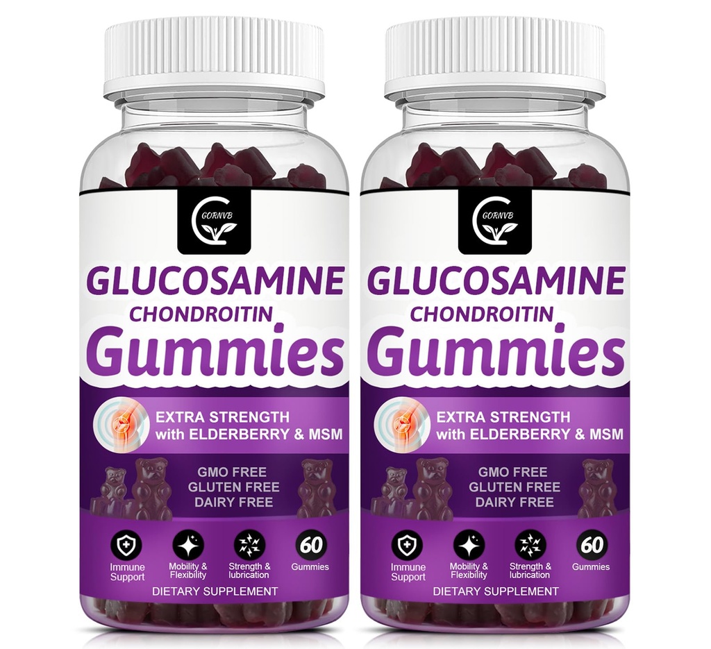 GORNVB Glucosamine Chondroitin Gummies with MSM & Elderberry Extra Strength - Flexibility Support, Antioxidant Immune Support Supplement for Adults, Men & Women - 60 Chondroitin Gummies (2 Pack)